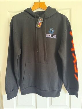 Pac-Man Black Graphic Hoodie with Sleeve Logo